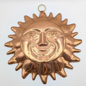 Vintage ODI Korea Copper Sun Face Wall Hang Whimsigoth Celestial Decor 9in
